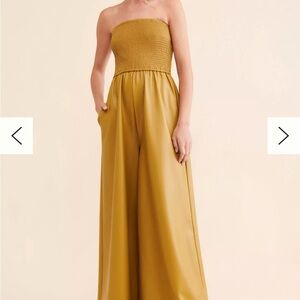 Anthropologie Pilcro Faux Leather Smocked Wide-Leg Jumpsuit